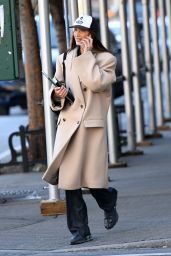 Bella Hadid Wearing Trench Coat and Salomon Sneakers - Manhattan 02/08/2023