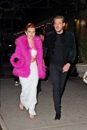 Bella Thorne in a Pink Fur Coat - Out in New York 02/14/2023