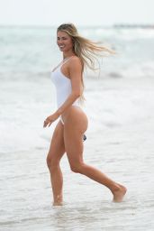 Chloe Sims in a White Swimsuit in Miami Beach 02/09/2023