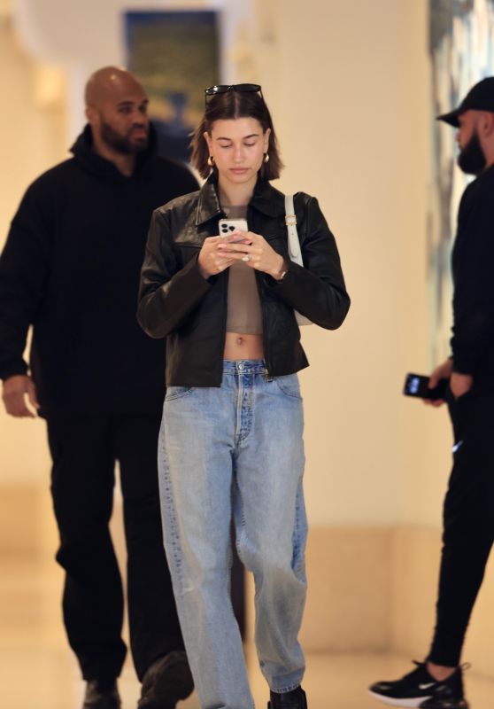 Hailey Rhode Bieber in Blue Jeans and a Crop Top in Beverly Hills 02/08/2023