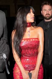 Kim Kardashian Wearing Red Ensemble at the Dolce & Gabbana Party in Milan 02/25/2023
