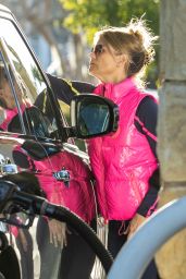 Lori Laughlin Wearing a Bright Pink Jacket - Pump Gas Calabasas 01/31/2023