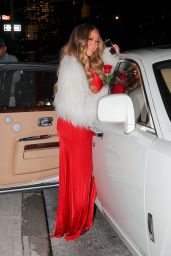 Mariah Carey Wearing a Satin Red Dress in New York 01/14/2023