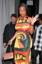 Megan Thee Stallion in a Yellow/orange Dress Celebrating Her 28th Birthday in Beverly Hills 02/16/2023