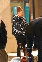 Queen Latifah in a Black and White Windbreaker Shooting Scenes For New TV Show in New York 01/30/2023