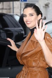 Sara Sampaio in a Brown Leather Trench Coat at Milan Fashion Week 02/22/2023