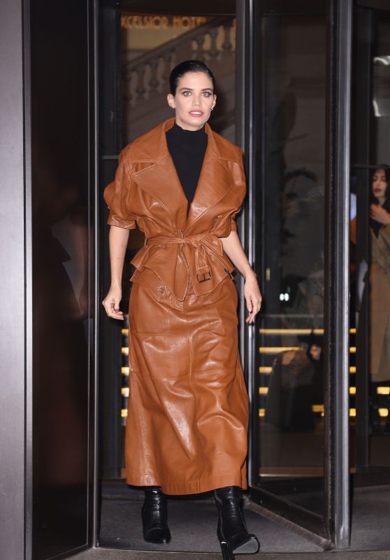 Sara Sampaio in a Brown Leather Trench Coat at Milan Fashion Week 02/22/2023
