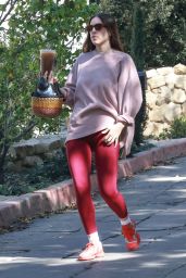 Scout Willis Wearing an Oversized Blush Sweater and Red Leggings - Los Feliz 02/20/2023