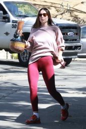 Scout Willis Wearing an Oversized Blush Sweater and Red Leggings - Los Feliz 02/20/2023