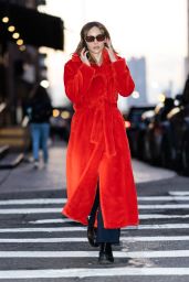 Suki Waterhouse in Bright Red Teddy Trench Coat - New York 01/30/2023