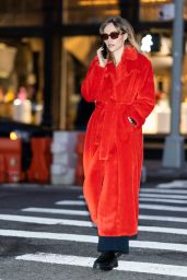 Suki Waterhouse in Bright Red Teddy Trench Coat - New York 01/30/2023