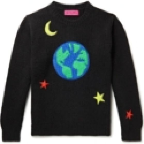 The Elder Statesman Earth Applique Ribbed Cashmere Sweater