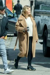 Alicia Silverstone in Camel Trench Overcoat at Alfred