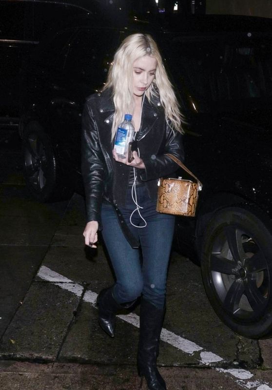 Ashley Benson Wearing Blue Jeans and a Black Leather Jacket at Craig's ...