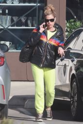 Denise Richards Wears Aviator Nation Puffy Jacket and Neon Sweats - Malibu 03/10/2023