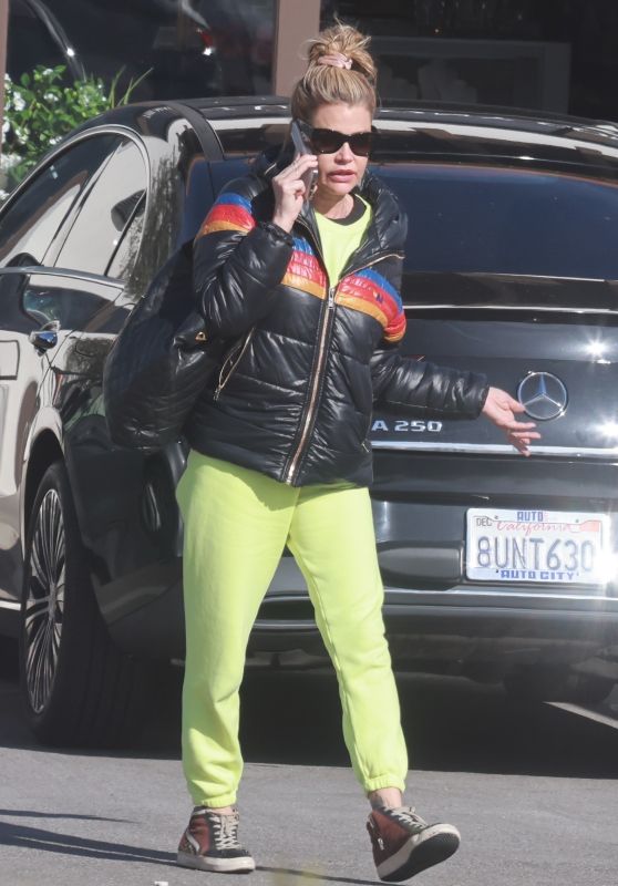 Denise Richards Wears Aviator Nation Puffy Jacket and Neon Sweats - Malibu 03/10/2023