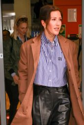 Ellie Goulding Wearing a Striped Shirt and Leather Trousers at the Zoe Ball Breakfast Show in London 03/24/2023
