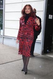 Garcelle Beauvais Wearing a Red Zebra Stripe Ensemble in New York 02/28/2023