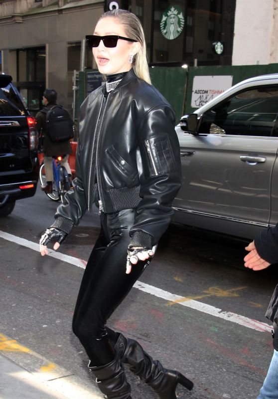 Gigi Hadid in a Leather Outfit - New York 02/27/2023