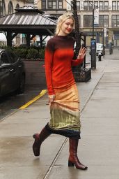 Gigi Hadid in a Rainbow-Colored Off-Duty Dress - New York 02/28/2023