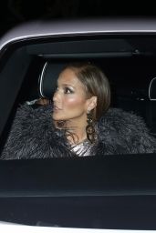 Jennifer Lopez Wears Feathered Top and a Slit Black Satin Dress - Revolve Launch Party in LA 03/18/2023