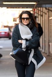 Katie Holmes in a Shearling Jacket and Boots - New York 03/07/2023