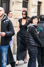 Kendall Jenner in a Plunging Black Gown and a Matching Headscarf - Paris 03/22/2023