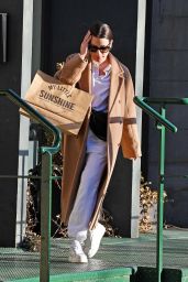 Lea Michele in Sweatpants Wand a tan Overcoat in Manhattan 03/18/2023
