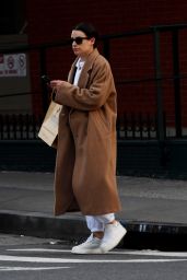Lea Michele in Sweatpants Wand a tan Overcoat in Manhattan 03/18/2023