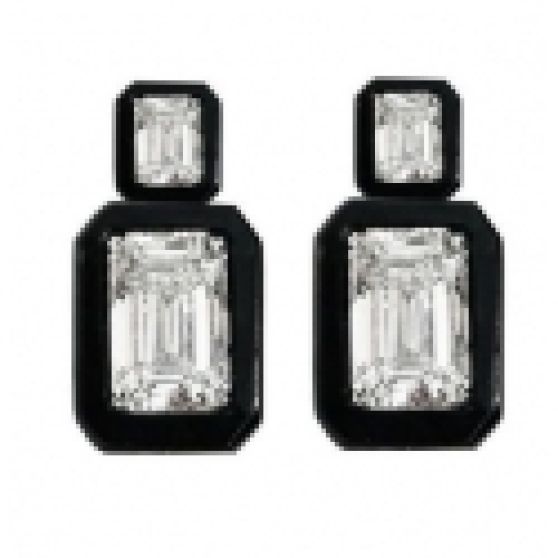 Lorraine Schwartz Black Jade and Emerald Cut Diamond Earrings