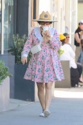 Alia Shawkat in a Pink Floral Dress in Los Feliz 04/21/2023
