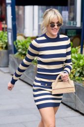 Ashley Roberts Wearing a Striking Stripe Mini Dress in London 04/17/2023