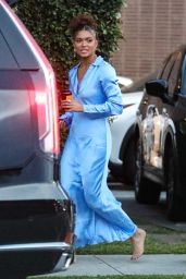 Briana Middleton Wearing a Blue Dress in Beverly Hills 04/24/2023