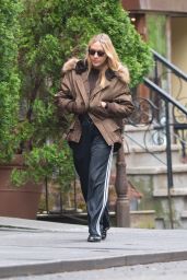 Chloe Sevigny Wearing a Brown Coat and Adidas Sweat Pants - New York 04/28/2023