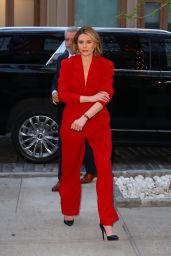 Elizabeth Olsen in Red Jumper After Appearing on the Late Show With Stephen Colbert in NYC 04/19/2023
