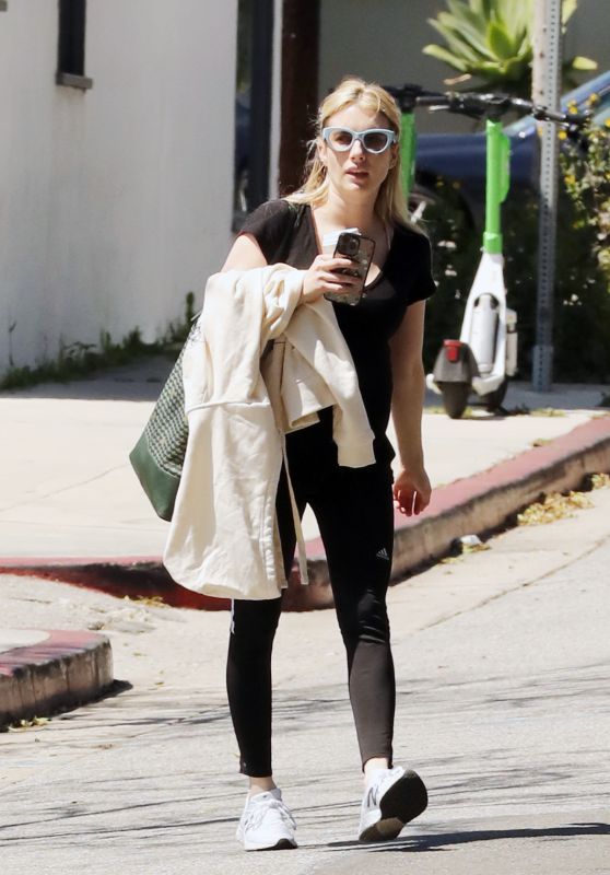 Emma Roberts in a Black Tee and Leggings - Los Angeles 04/05/2023