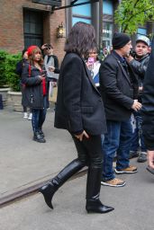 Gal Gadot in Leather Pants, Black Boots and a Black Blazer in New York 04/28/2023