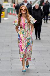 Isla Fisher Wearing a Rebecca Vallance Patchwork Dress in London 04/25/2023