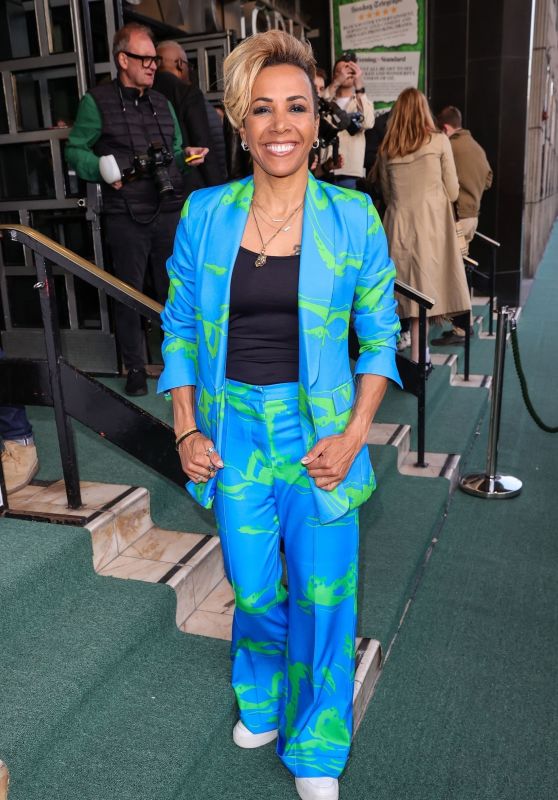 Kelly Holmes in a Bright Blue Printed Trouser Suit - London 04/19/2023