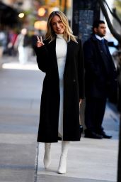 Kristin Cavallari in All-white With Matching Leather Boots and a Black Trench Coat - Manhattan 04/10/2023