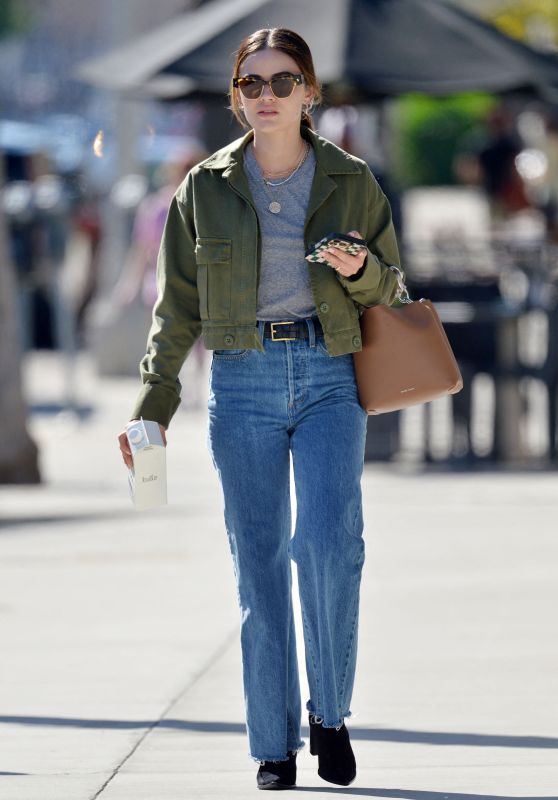 Lucy Hale Sports a Green Denim Jacket and Blue Jeans 04/06/2023