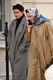 Melissa George Wearing Headscarf and Long Brown Coat - London