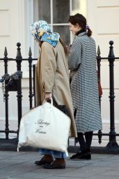 Melissa George Wearing Headscarf and Long Brown Coat - London