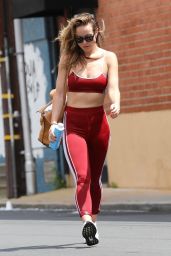 Olivia Wilde in a Red Top and Red Leggings in Los Angeles 04/18/2023