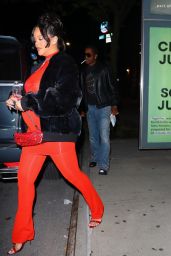 Rihanna in a Red Outfit in New York 04/23/2023