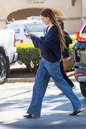 Riley Keough in Wide-leg Jeans and a Navy Blue Cardigan - Calabasas 04/10/2023