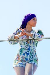 Alicia Keys Wearing a Colored Flower Print Romper and a Purple Headband - Rio 05/03/2023