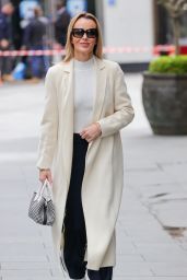 Amanda Holden in a Cream Jumper and Stylish Coat in London 05/12/2023