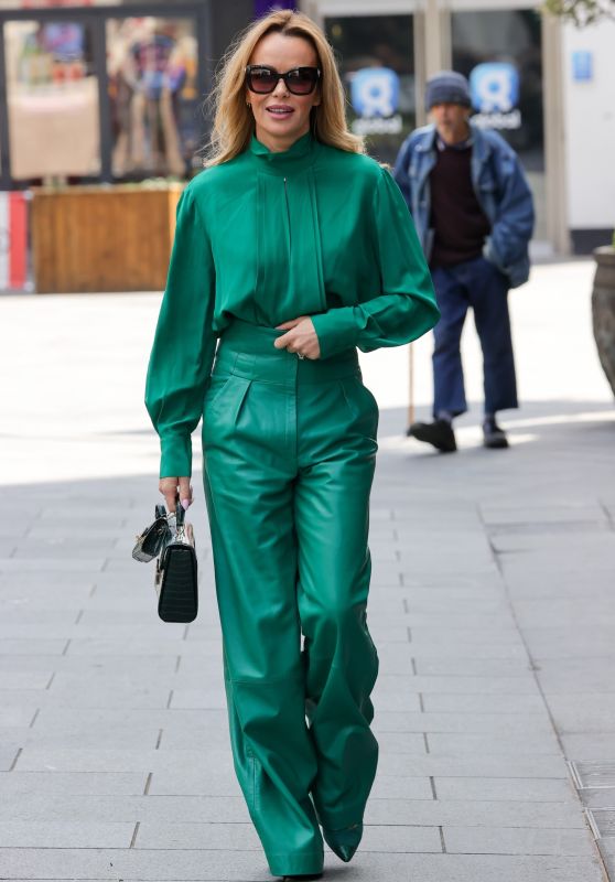 Amanda Holden in Green Leather Trousers and Figure-Hugging Shirt - London 05/17/2023