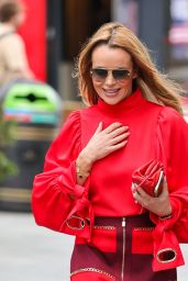 Amanda Holden Wearing a Bright Red Blouse and Short Skirt at Global Offices in London 05/11/2023